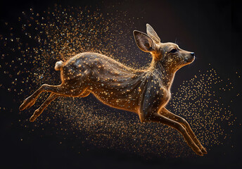 3d render fawn running on the stars
