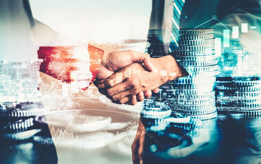 Business handshake on finance prosperity and money technology asset background . Economy and...