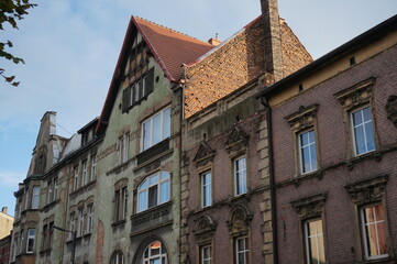 Fototapeta na wymiar Old houses in Powstancow Street. Siemianowice Slaskie, Poland.