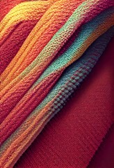 Close-up of multicolored knitted wool fabric, in a fold, solid textured background