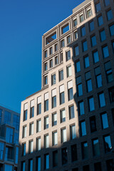 Old Vintage Architecture apartment building exterior. Condominium apartment windows live house office rental leasing student house home night corporate commercial midtown Manhattan.