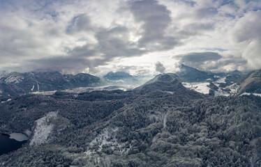 The snow covered Inn Valley in Winter in Tyrol, Austria, in the Austrian Alps