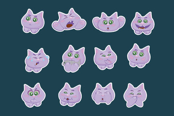 Set of cat stickers icons. Vector illustration.