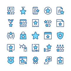 Stars line icons. Set of stars icons. Blue color. Vector line icons set