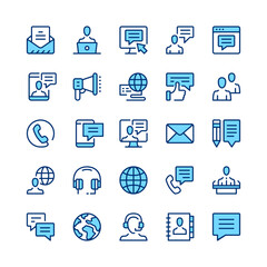 Communication line icons. Set of communication icons. Blue color. Vector line icons set