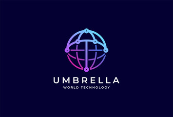 Globe Umbrella logo design, globe witth umbrella combination,usable for technology and protection company logos, vector illustration