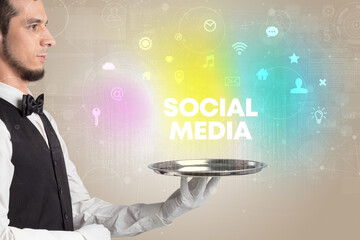 Waiter serving social networking concept