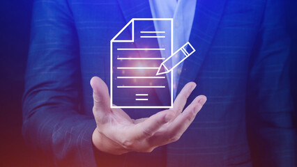 Document Management System (DMS) being setup IT consultant working on laptop computer in office, Software for archiving, searching and managing corporate files information