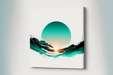 abstract, minimalist, sunrise, white background, teal, galaxy colors, draw on canvas - generative ai