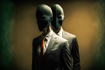 Hommes en costumes portant un masque - Générative IA - obrazy, fototapety, plakaty