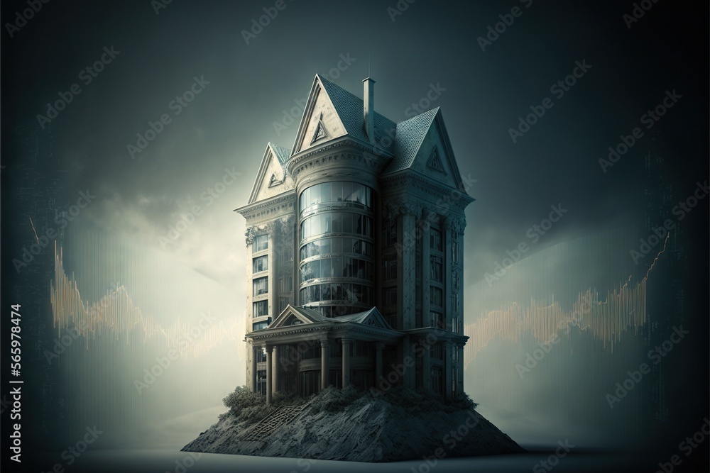 Aufkleber a house on a hill with a sky background and clouds in the sky behind it, with a dark sky and clouds 