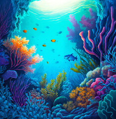 Fototapeta na wymiar beautiful painting art of coral reef sea life view - new quality universal colorful joyful holiday nature artistic stock image illustration design 