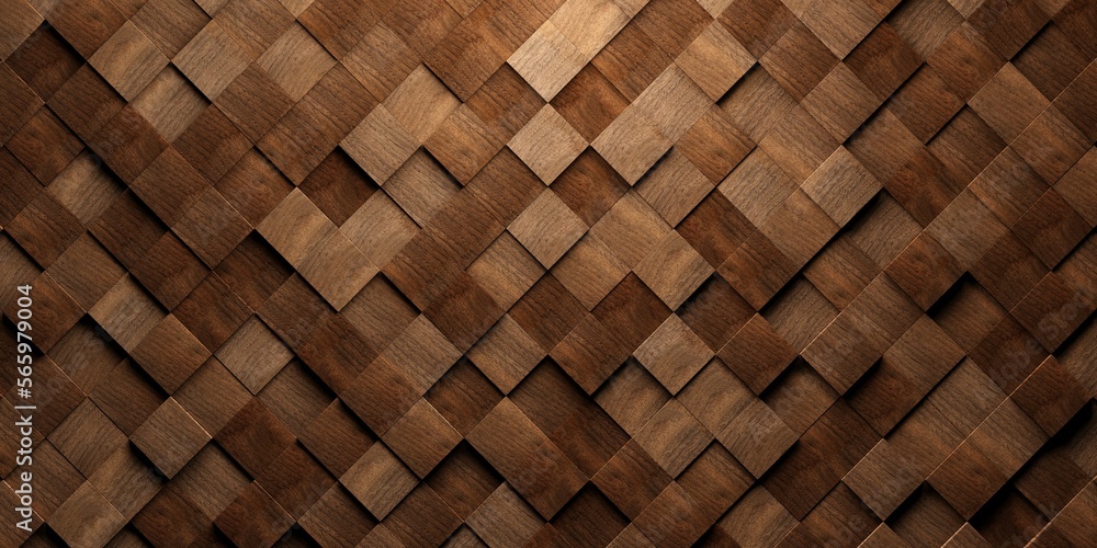 Poster diagonal lined up wooden cubes or blocks randomly shifted surface background texture, empty floor or