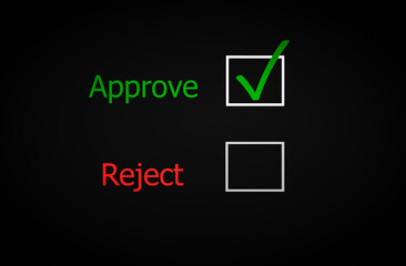 Approved and rejected symbols, selected acceptance, making a choice, confirming consent, business and document concept highlighting the right answer