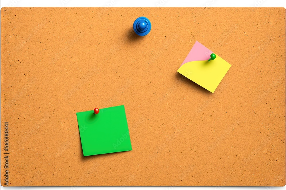 Poster a cork board with a piece of paper pinned to it and a push pin on the side of the cork board with a 