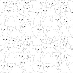 cats for coloring antistress seamless pattern for paper and fabric.