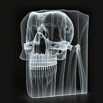  a x - ray image of a human skull with the lower jaw exposed and the lower jaw exposed to show the lower jawbones.  generative ai