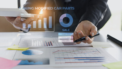 Businesswoman hands working with financial planning graphs business accounting concept.