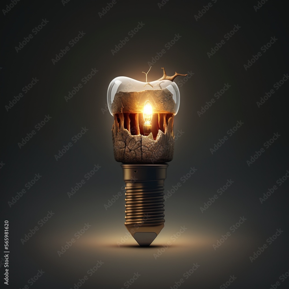 Poster a light bulb with a light inside of it on a dark background with a hole in the middle of the bulb an