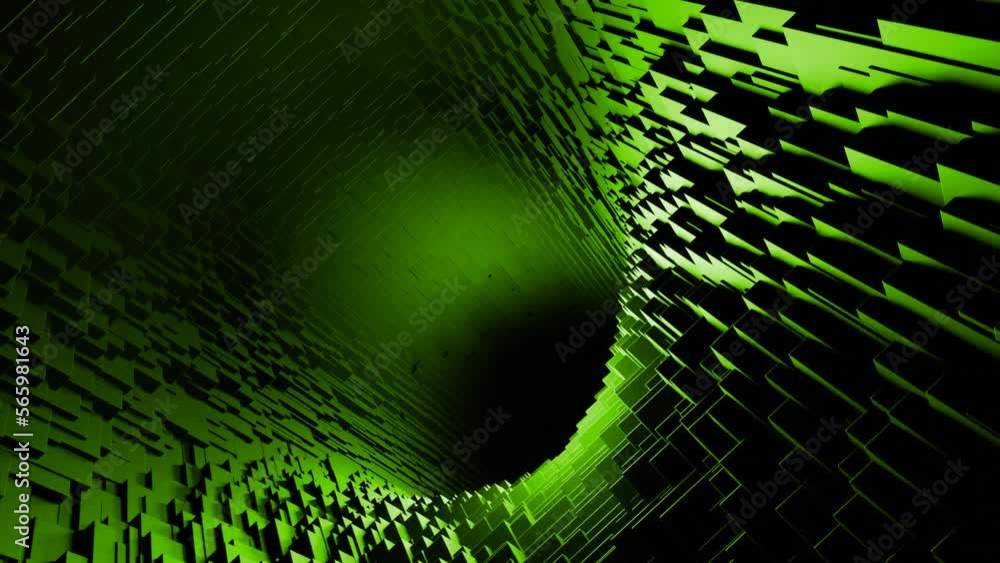 Poster green long corridor. design. fast moving computer graphics with a corridor without light inside.