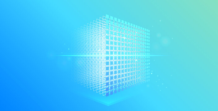 Digital cube. Block chain network with blocks. Mining blockchain concept. Crypto currency abstract background.