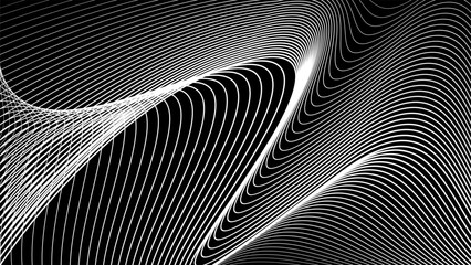 Black and white abstract line wave background.
