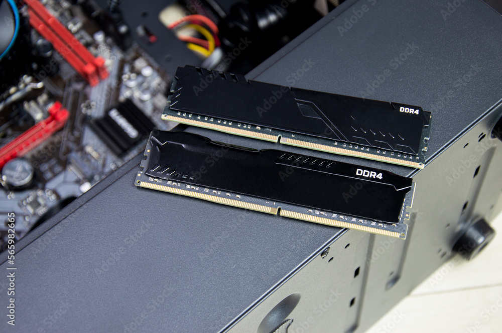 Poster top view of computer ram, ddr4 ram