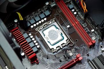 top view of computer motherboard