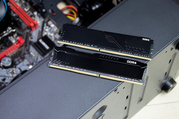 top view of computer ram, ddr4 ram