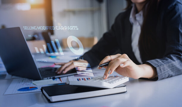 Businesswoman hands working with financial planning graphs business accounting concept.