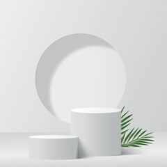 3d white color podium and minimal white color wall scene. 3d podium minimal abstract background. Pastel color abstract room design. Vector