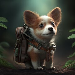 cute puppy with an adventure backpack