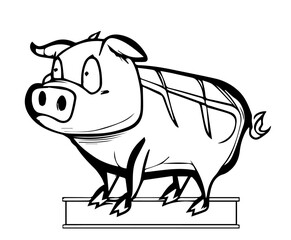 Pig in cartoon black and white style for coloring. Vector illustration