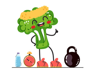 Broccoli vegetable character cartoon style sport isolated concept. Vector cartoon graphic design element illustration