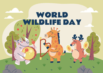 Wildlife day world animal protect wild forest life environment nature conservation concept. Vector flat graphic design element concept illustration
