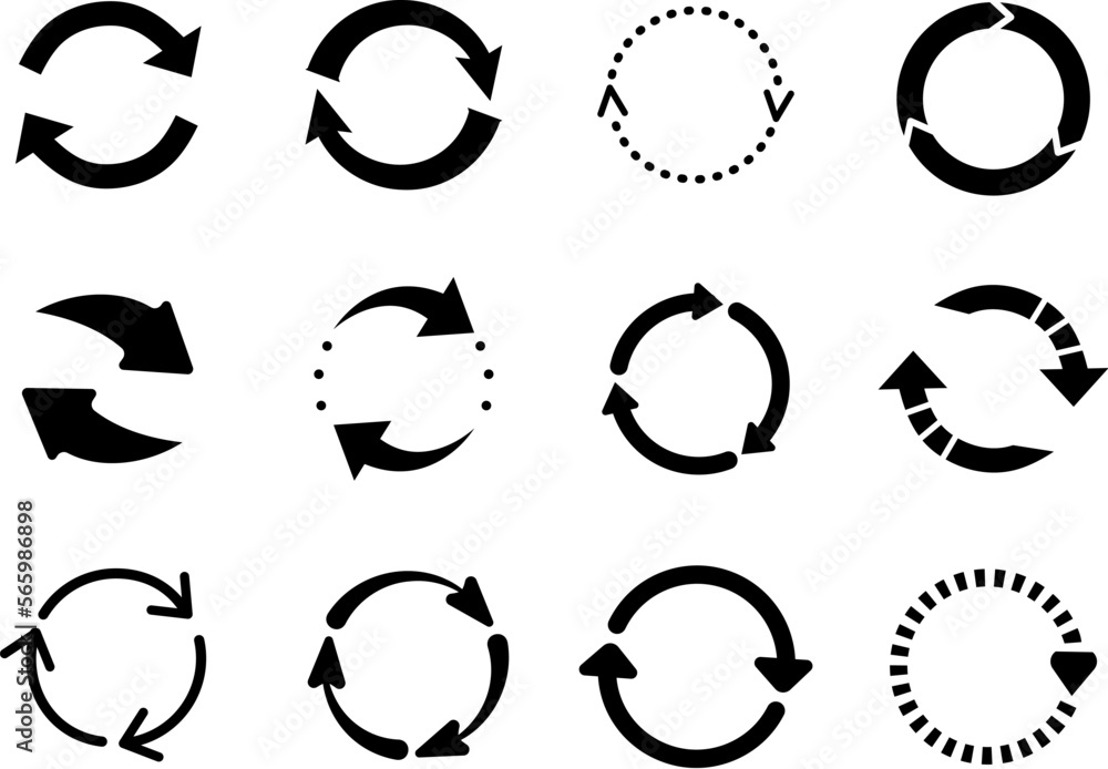 Canvas Prints reload arrows black icons. circular arrow, isolated loop or round spin signs. environment and recycl