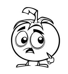 Tomato in cartoon black and white style for coloring. Vector illustration