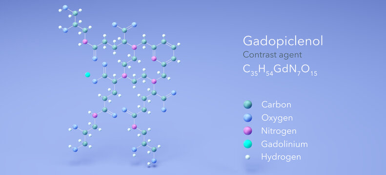 gadopiclenol molecule, molecular structures, c35h54gdn7o15 3d model, Structural Chemical Formula and Atoms with Color Coding