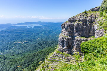 View from the path to the top of Mount Tskhrajvari, Racha region in Georgia