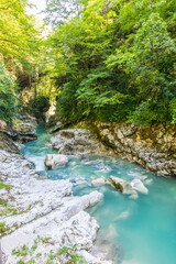 Obraz premium Martvili Canyon, an Abasha river erosion canyon located in Samegrelo region of Western Georgia near Gachedili village