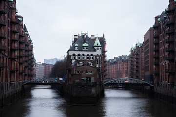 Romantic, moody pictures of the Canal in the city of  Hamburg, Germany.
