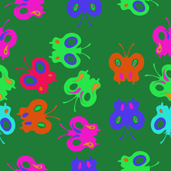 Seamless stylized colored butterfly, ellipse. Hand drawn.