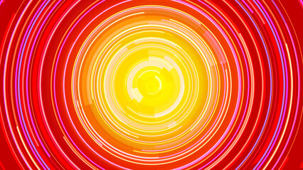 Abstract circle yellow orange neon future technology background.