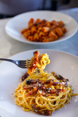 spaghetti, italian, cream, fork, mediterranean, horizontal, classic, restaurant, creamy, white, course, no people, italian food, photography, rustic, freshness, kitchen, cheek, colour, hard, image, ph