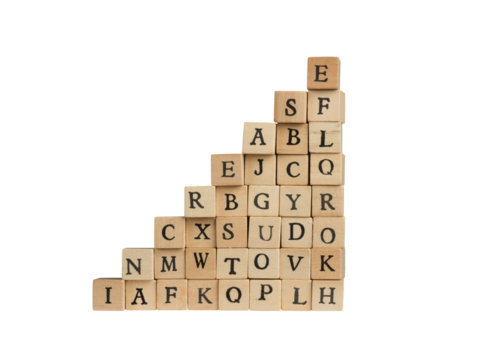 Stats construction with wooden cubes and letters. concept of success, business and increase