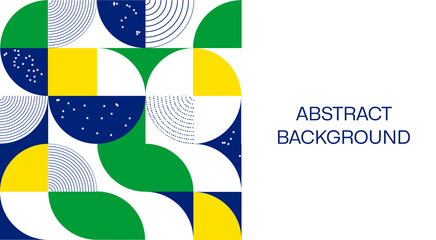 Abstract modern geometric background from simple geometric shapes, circles, circles. The colors of the flag of Brazil are green, blue, yellow.