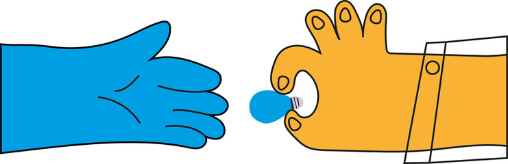 Fototapeta premium Creative idea concept with abstract human hand holding incandescent light bulb passing it to other hand. 