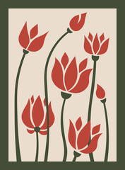 Groovy abstract flower art. Trendy poster and background. Doodle shapes in trendy naive retro hippie 60s 70s style. Vector illustration.