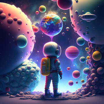 Cartoon kid space explorer. sketch art for artist creativity and inspiration. generative AI