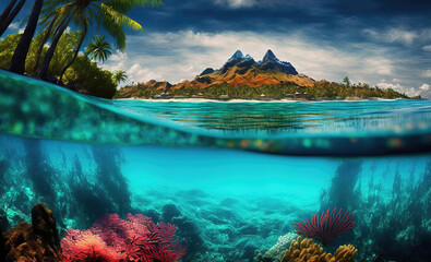 tropical paradise island. sketch art for artist creativity and inspiration. generative AI